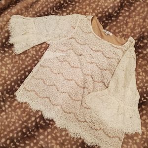 Rose + Olive Lace Top, Blouse, Tan Nude Liner, Women's, 1X Plus Size, XL